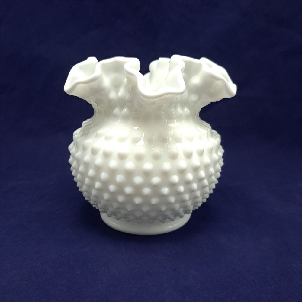 Fenton White Hobnail Ruffled Edge Vase